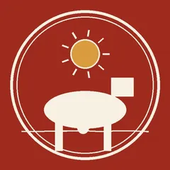 Round barn-red member stamp with a cream cow and a small sun inside double rings